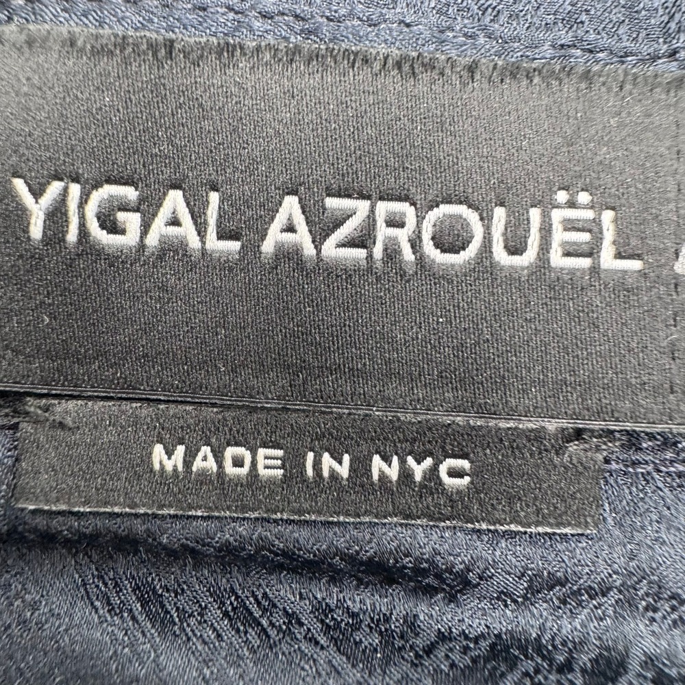 YIGAL AZROUEL Women's 4 Black 100% Silk Sheer Striped Sleeve Applique Blouse Top - Picture 3 of 8